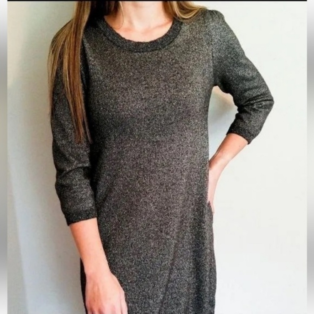 Cashmere Wool Blend Metallic Knit Cocktail Party Dress Size S